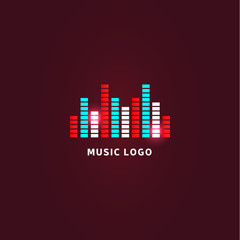 Colorful ui ux music equalizer sound waves. Audio electronic bar. Music waves logo. Dj vector illustration. Bright shiny light audio signal.