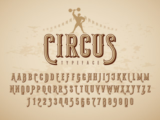 Decorative vintage circus typeface on grunge texture background - obrazy, fototapety, plakaty