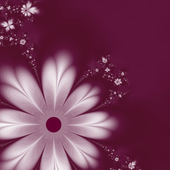 Abstract fractal flowers on burgundy background
