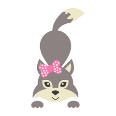 Obraz premium cartoon wolf with bow vector 