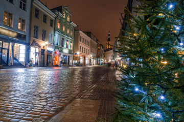 Fototapeta premium night view of the street, Tallinn