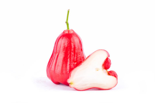 half  rose apple and   water apples  on white background healthy rose apple fruit food isolated
