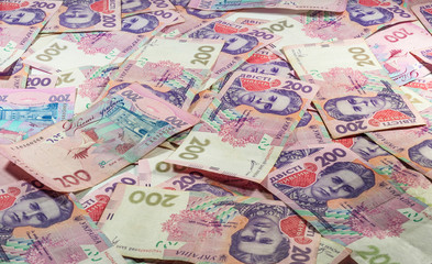 Ukrainian money hryvnia. The national  currency. Pile of bancknotes