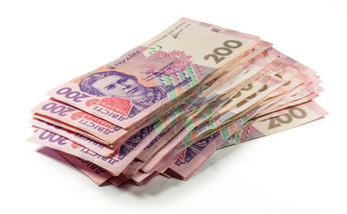 Ukrainian money hryvnia. The national  currency. Pile of bancknotes