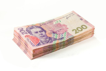 Ukrainian money hryvnia. The national  currency. Pile of bancknotes