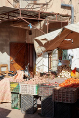 Various vegetables and fruits at market in Agadir, Morocco