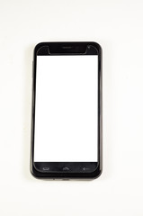 Modern smartphone with blank screen isolated on white background