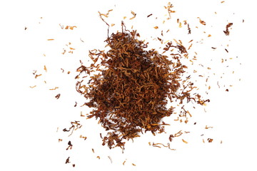 pile tobacco isolated on white background, top view