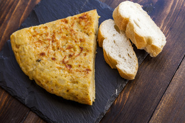 Spanish Tortilla, Pincho de Tortilla. Homemade typical tortilla de patatas