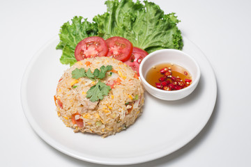 Pork fried rice with white background table