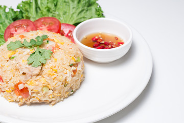 Pork fried rice with white background table