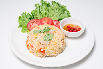 Pork fried rice with white background table