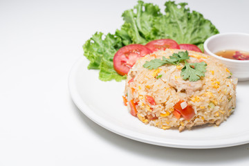 Pork fried rice with white background table