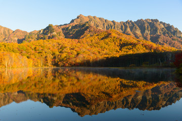 長野　戸隠高原　鏡池の紅葉
