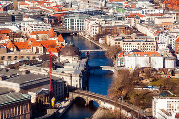 Aerial bird eye view of the city of Berlin Germany. Berlin skyline