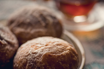 Three doughnuts on the plate