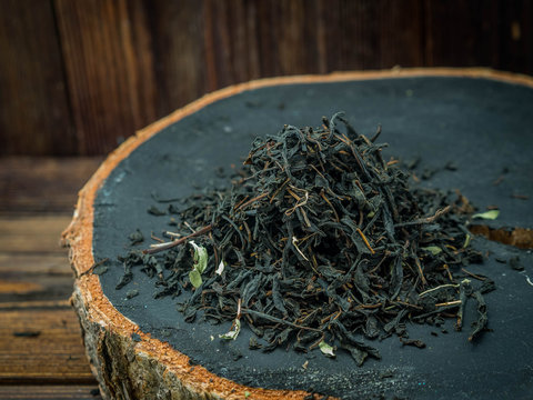 Heap of dried  tea with thyme