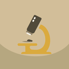 Illustration of an isolated long shadow green leaf sign with a microscope icon