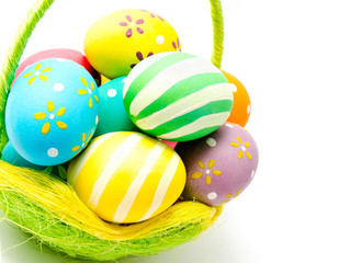 Perfect colorful handmade easter eggs in the basket