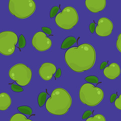 Seamless Pattern of Apple, Fruit Berry Pattern on Purple Background, Vector Illustration