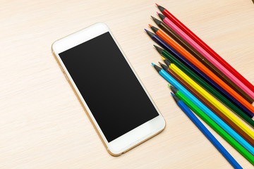 School supplies on wooden background