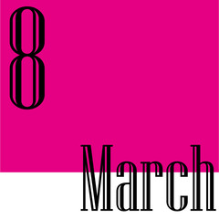 Postcard for women on March 8, with pink background and black letters march 8