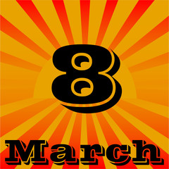 Postcard for women on March 8, with orange background sunrise or sunset