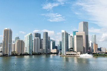 Fototapeta na wymiar Miami, Seascape with skyscrapers in Bayside, downtown