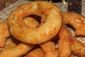 Fried onion rings delicious homemade lie on a plate