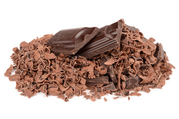 Dark chocolate on a white background