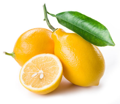 Ripe lemon fruits on the white background.
