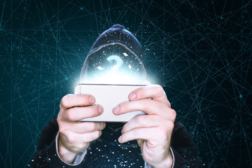 Hacker mit Smartphone, mobile hacking