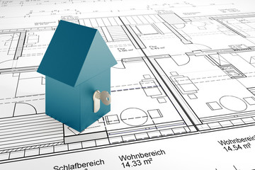 house key with construction drawing