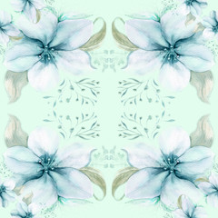 Flowers and leaves.Watercolor. Wallpaper. Seamless pattern.  Wallpaper. Use printed materials, signs, posters, postcards, packaging.