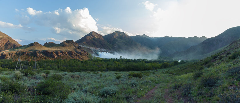 Bartogai dam on a mountain river Chilik, Kazakhstan