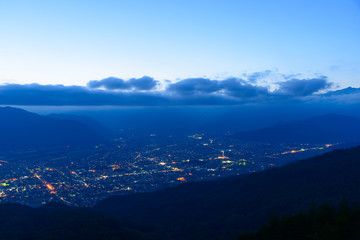 長野　大町　鷹狩山より大町の夜景と北アルプス