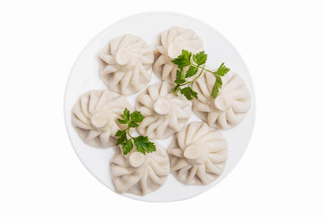 khinkali traditional Georgian dish white background top view isolated