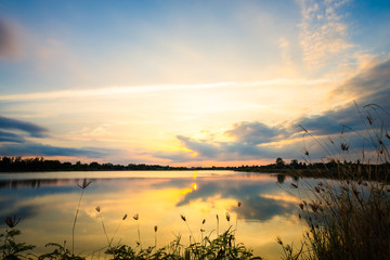 sunset on the lake landscape