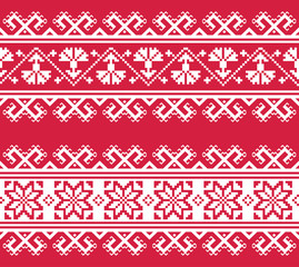 Ukrainian or Belarusian folk art embroidery pattern in red an white 