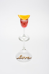 alcohol coctail singapore sling on wineglass with love inscription