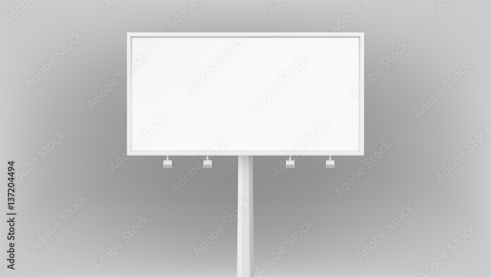 Poster billboard advertising panel with empty space and light projectors isolated over on background