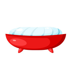 Vector image of soap and soap dish on a white background. Cartoon color soap on a