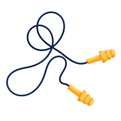 Vector illustration of modern yellow ear plugs on a white background. Cartoon style