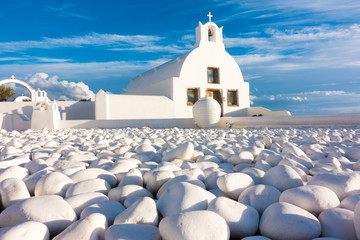 white churche in Oia, Santorini Greece