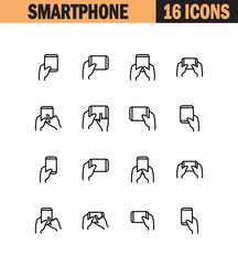 Hand with smarphone, tablet icon set