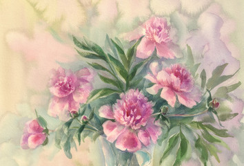 bouquet of pink peonies watercolor