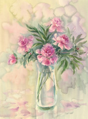 bouquet of pink peonies watercolor