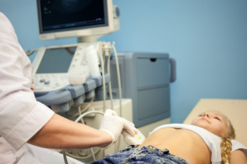 Ultrasound machine doctor"s hand usg investigation USCG