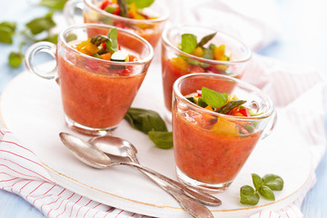  Gazpacho soup in cups.