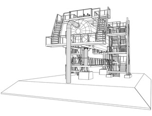 Wire-frame Oil and Gas industrial equipment. Tracing illustration of 3d.